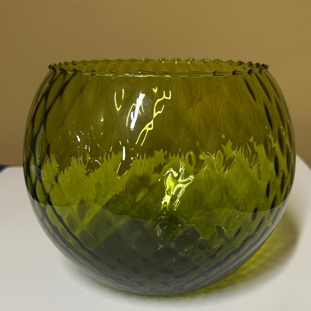EMPOLI Italian art glass optic fishbowl vase avacado green 6.5”